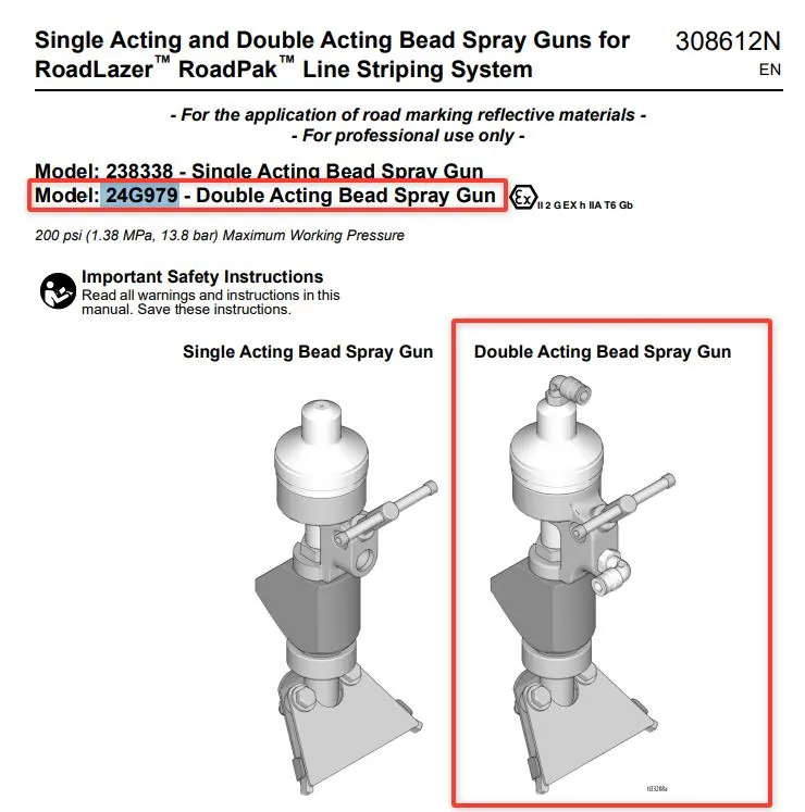 Пистолет распылитель стеклошариков для дорожной разметки Graco 24G979