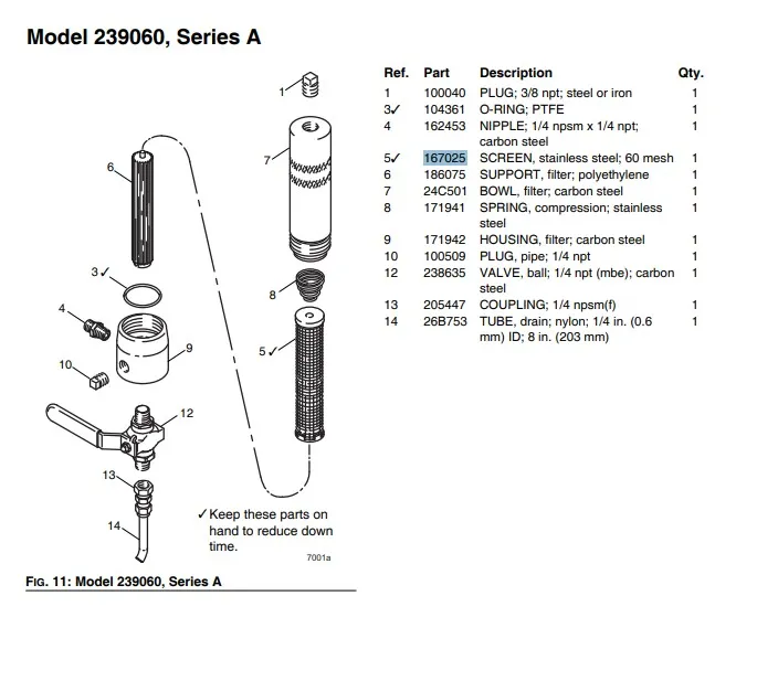 Фильтр тонкой очистки для GRACO Xtreme,King,Merkur 60 mesh (замена 224459/167025/FM2202)