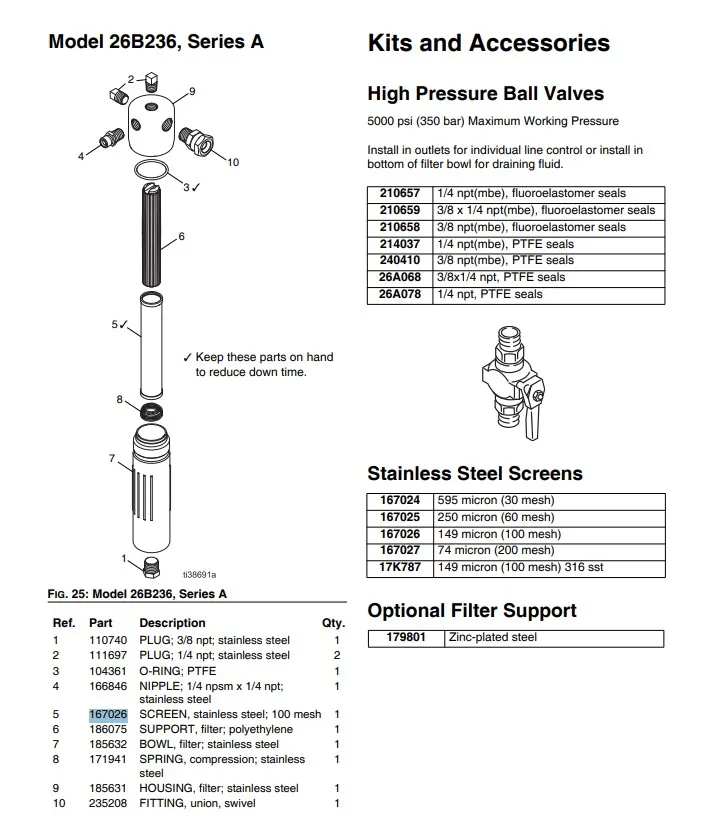 Фильтр тонкой очистки для GRACO Xtreme,King,Merkur 100 mesh (замена 167026)