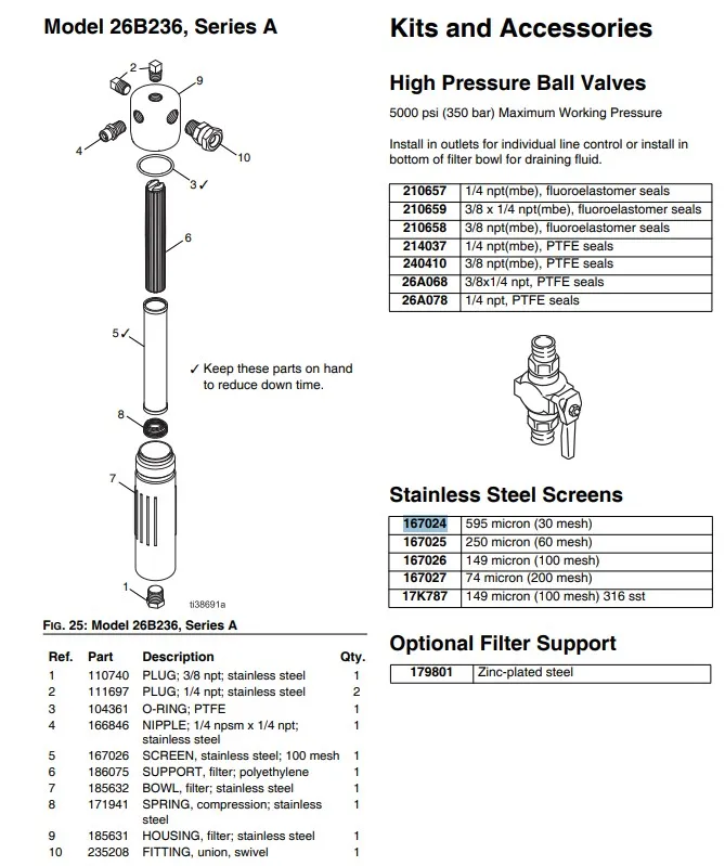 Фильтр тонкой очистки для GRACO Xtreme,King,Merkur 30 mesh (замена 167024)