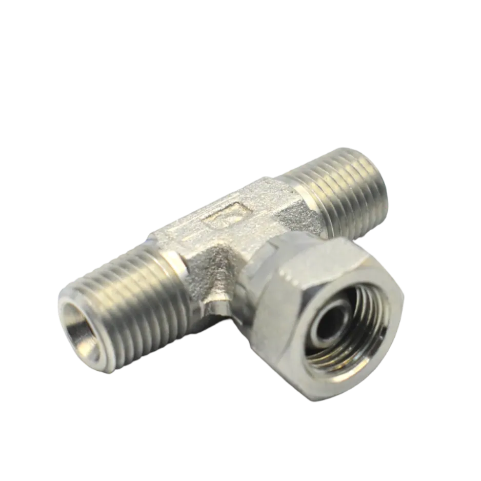 Тройник NPT 1/4" 2 наружные резьба и 1 гайка