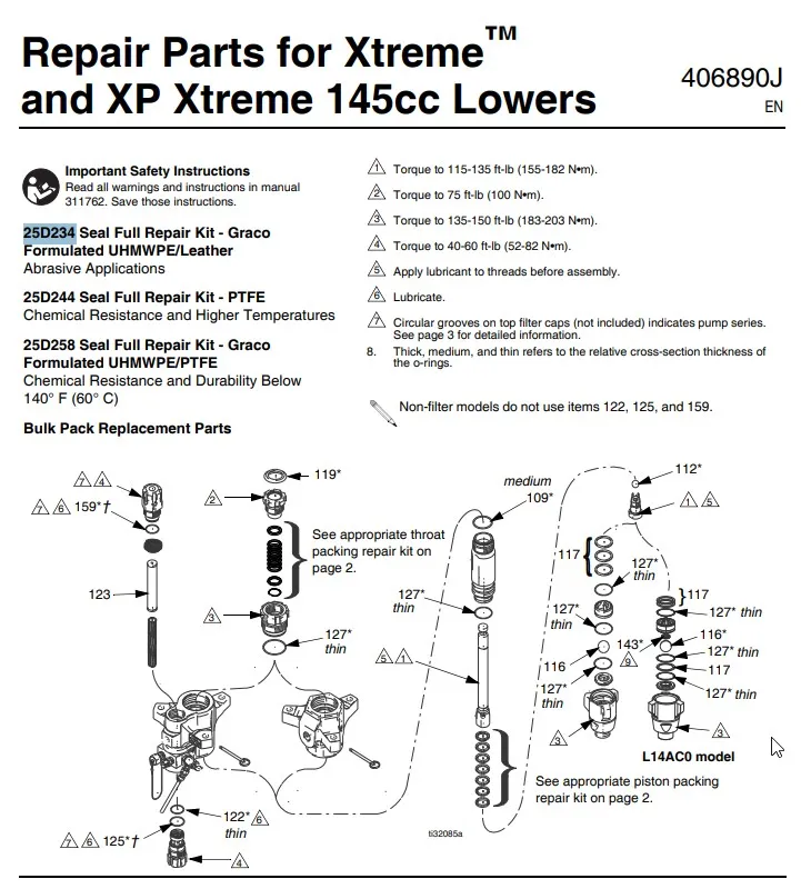 Ремкомплект насоса GRACO XTREME 90:1 145СС