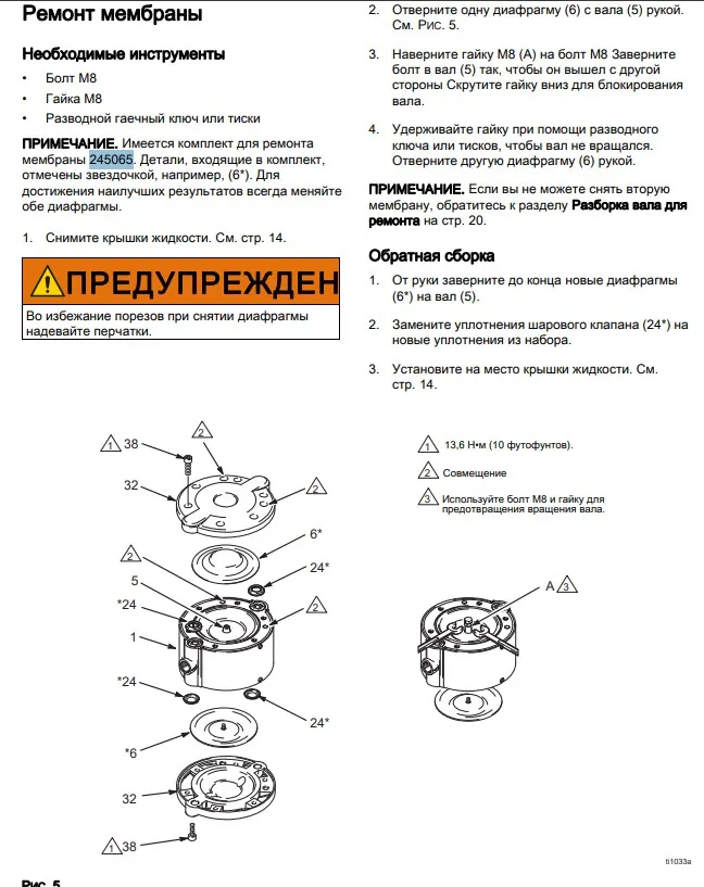 Ремонтный комплект диафрагмы PTFE для GRACO Triton 308 (замена 245065)