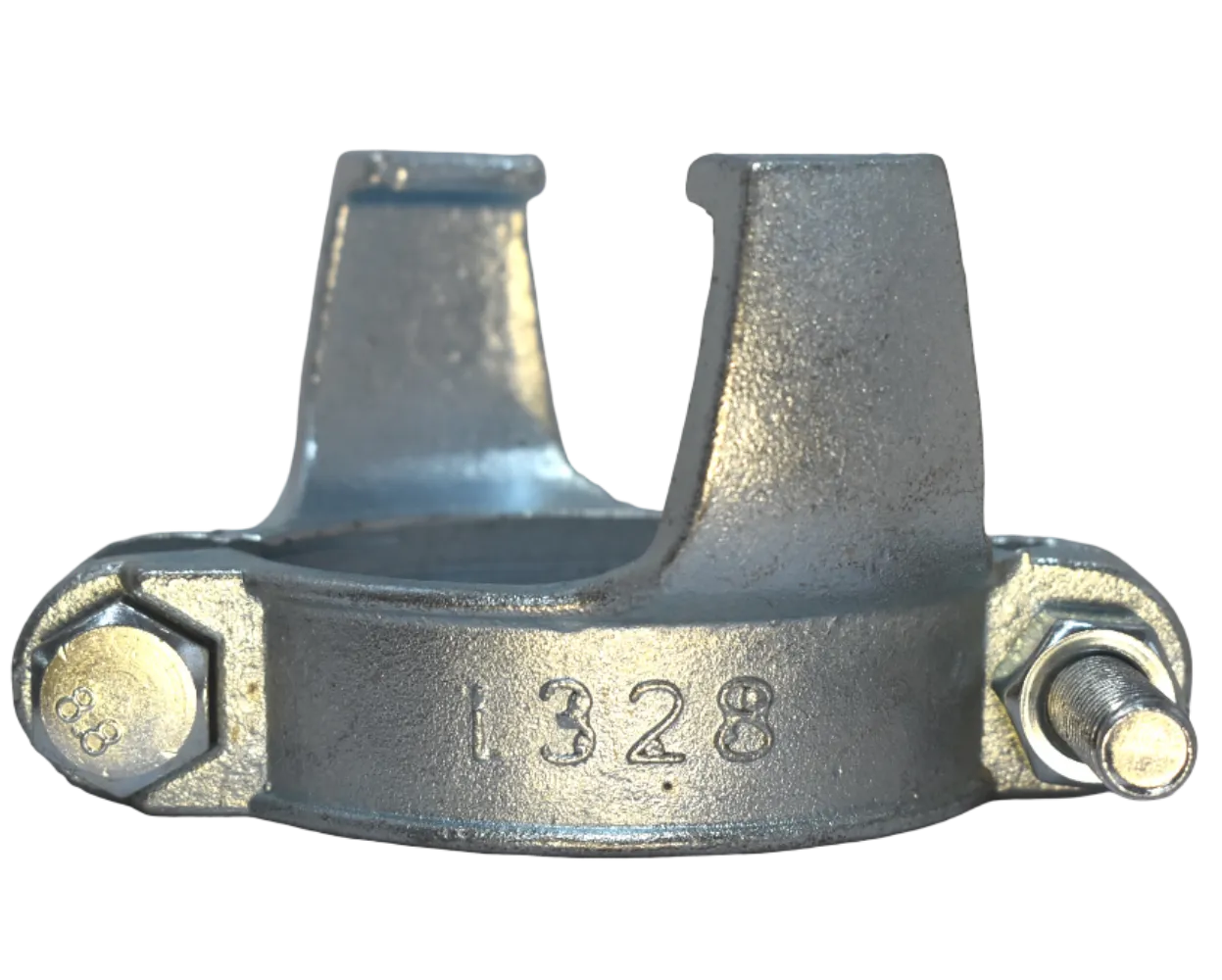 Хомут силовой двухболтовый сталь SK 76 с фиксаторами (60-76мм)