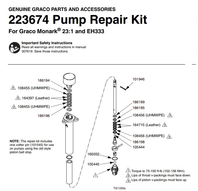  Ремкомплект колец насоса Graco Monark 23:1 and EH333