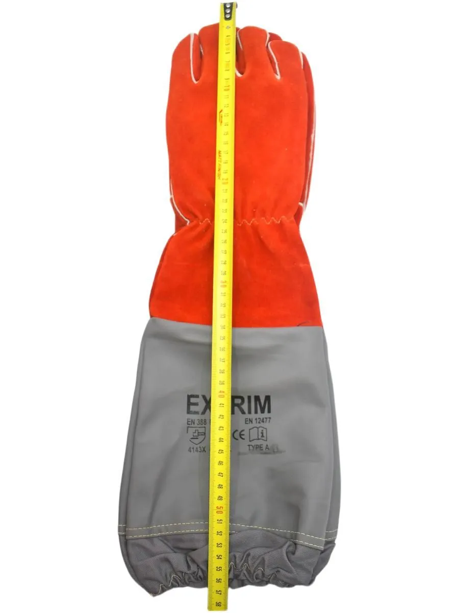 Перчатки пескоструйщика (кожа, полиэстер), красно-серые, длинные 10 (XL)