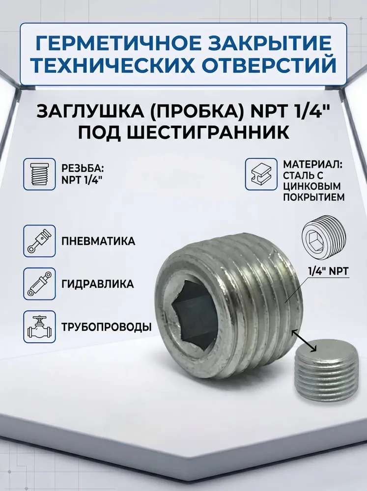 Заглушка (пробка) NPT 1/4 под шестигранник
