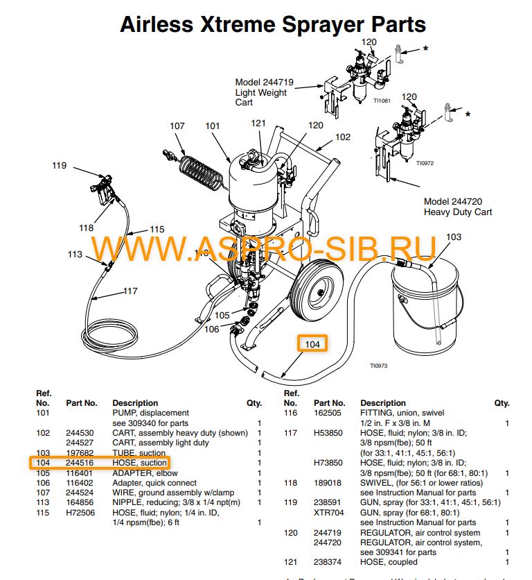 Всасывающая система (шланг) для Graco King, Xtreme, eXtreme, Merkur X48/X72, дозаторы XP