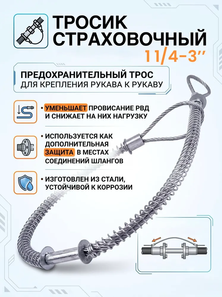Тросик страховочный пескоструйный шланг-шланг 1.1/4"-3"