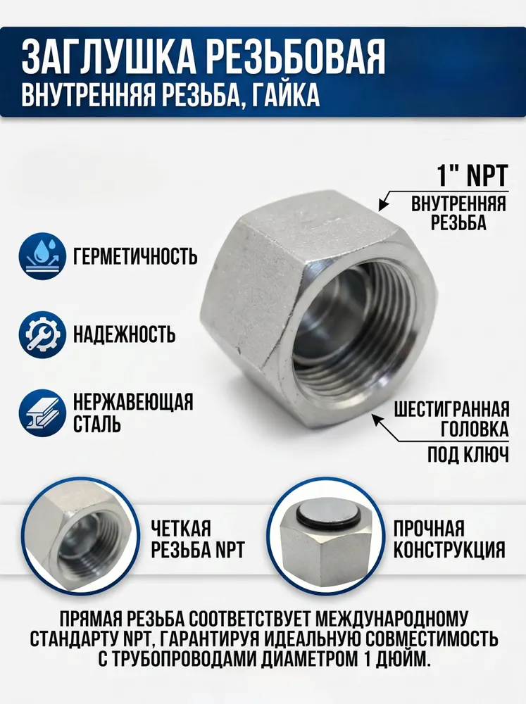 Заглушка резьбовая NPT 1 с внутренней резьбой, гайка
