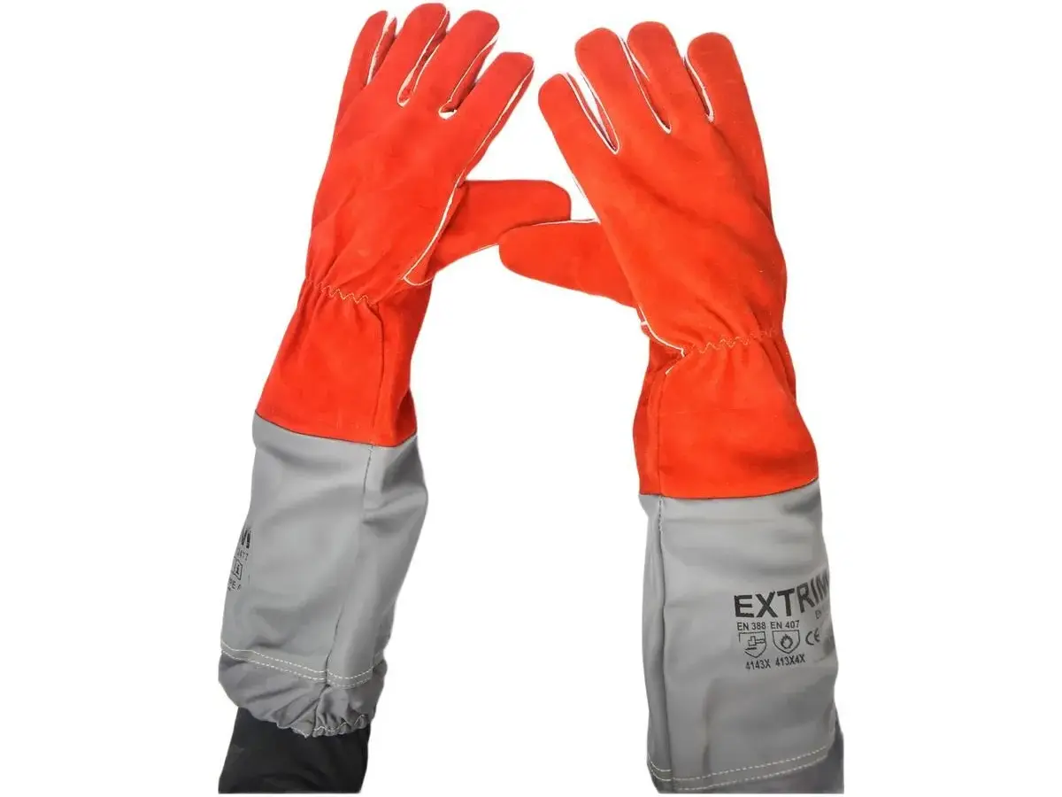 Перчатки пескоструйщика (кожа, полиэстер), красно-серые, длинные 10 (XL)