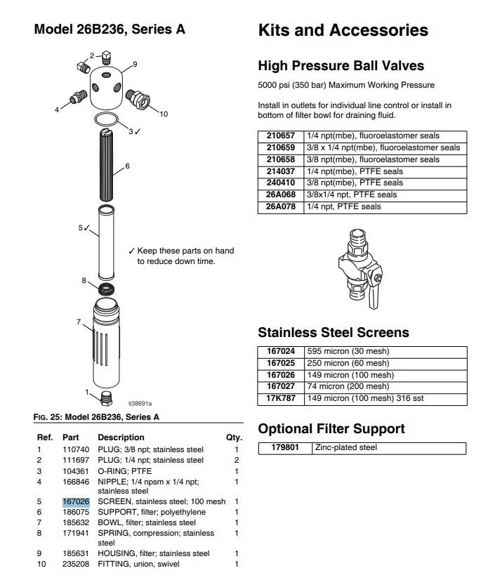 Фильтр тонкой очистки для GRACO Xtreme,King,Merkur 100 mesh (замена 167026)