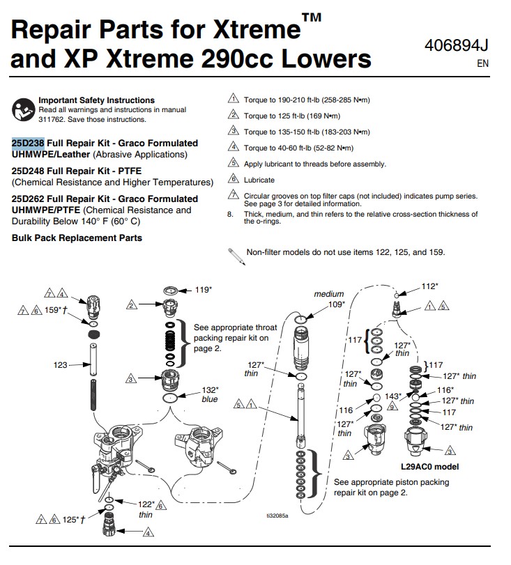 Ремкомплект насоса GRACO XTREME 290CC