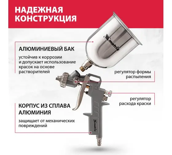Пистолет краскораспылитель с верхним бачком V=0,6л