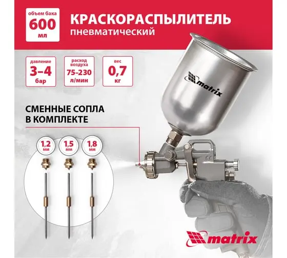 Пистолет краскораспылитель с верхним бачком V=0,6л